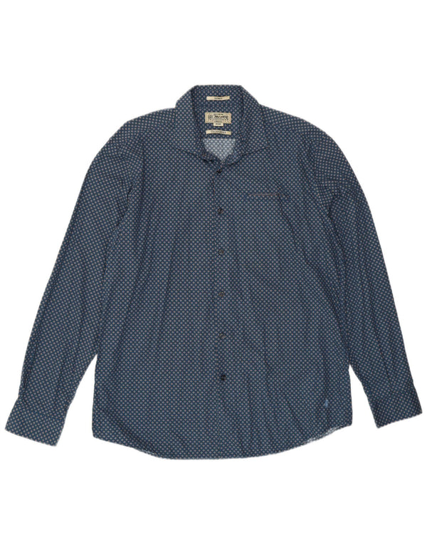 Marlboro Classics Camisa de ajuste personalizado para hombre 2XL Azul marino Floral Algodón