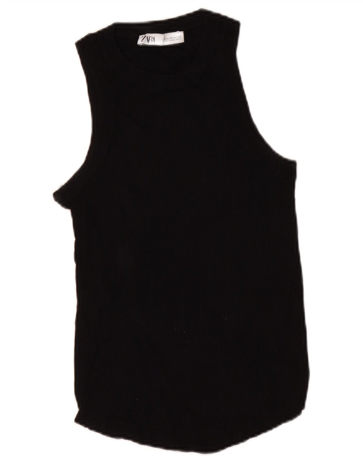 Zara Mujer Chaleco Top UK 12 Medium Viscosa Negra