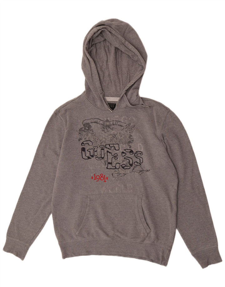 Guess Hombre Sudadera Con Capucha Gráfica Jersey De Algodón Gris Medio