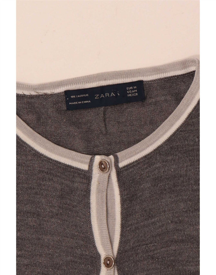Zara Mujer Cárdigan Suéter UK 44 Acrílico Gris Medio
