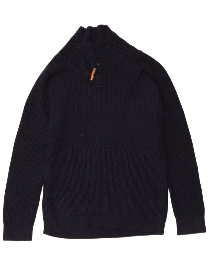 ZARA Hombre Jersey con cuello chal Algodón azul marino medio
