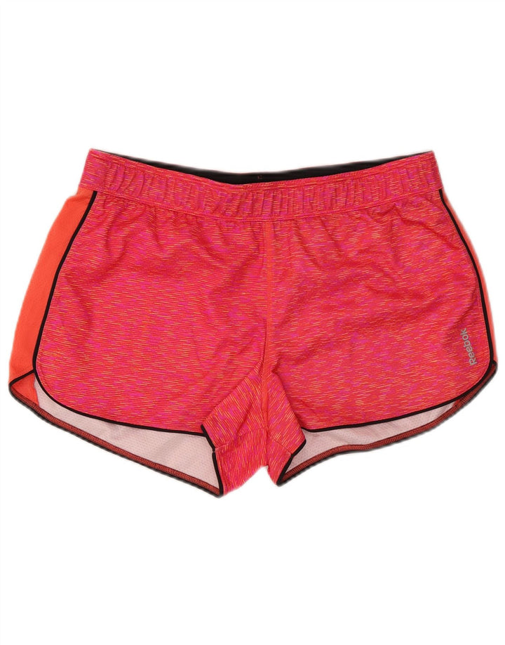 Reebok - Pantalones cortos deportivos para mujer (talla 40), poliéster moteado rosa grande