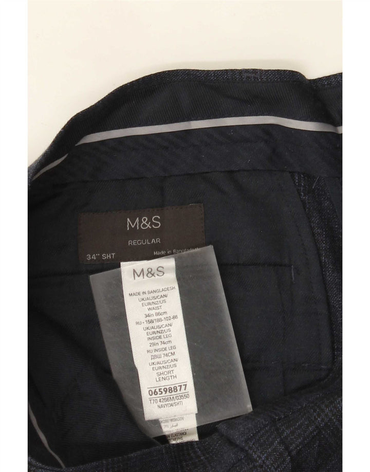 Marks & Spencer Pantalón chino para hombre W34 L29 Pata de gallo azul marino