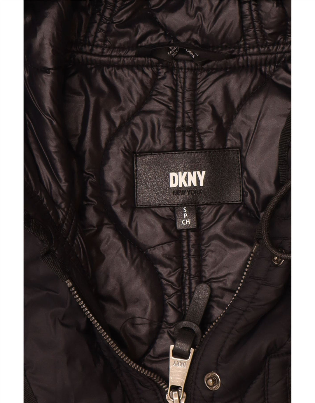 Dkny Abrigo acolchado con capucha de gran tamaño para mujer UK 10 Small Black Nylon
