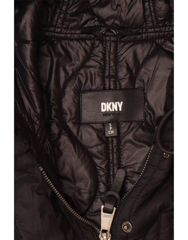Dkny Abrigo acolchado con capucha de gran tamaño para mujer UK 10 Small Black Nylon