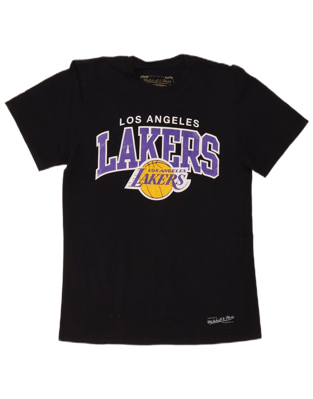 MITCHELL & NESS Camiseta gráfica de Los Angeles Lakers para hombre, talla pequeña, color negro