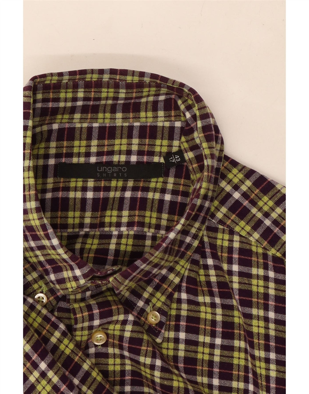 Camisa Hombre UNGARO Talla 43 17 XL Cuadros Morado