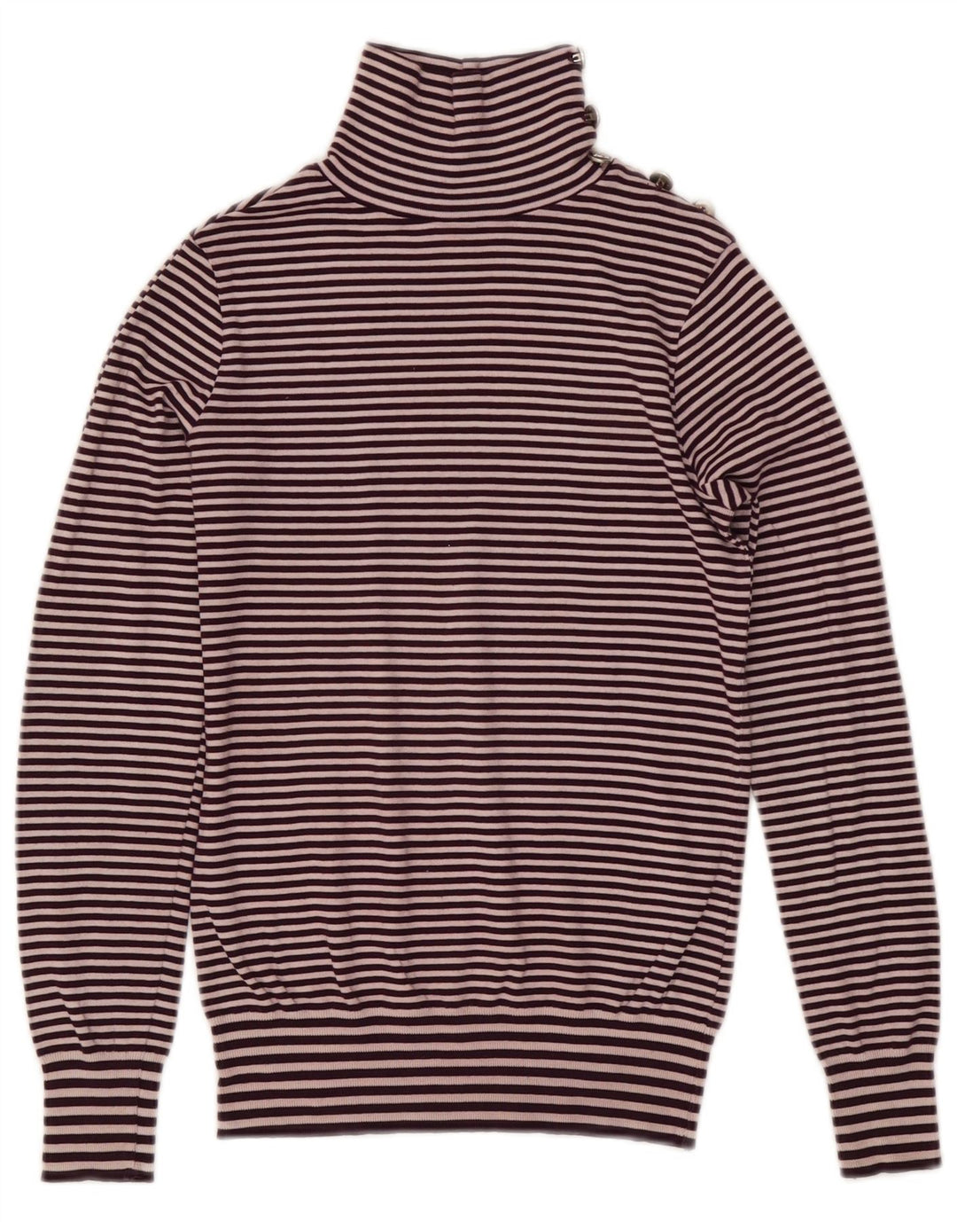 Massimo Dutti - Jersey para mujer con cuello y botones, talla 40, talla M, color morado a rayas