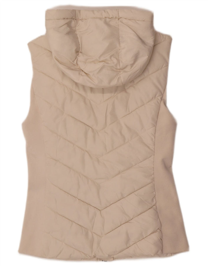 Zara Mujer Chaleco Acolchado Con Capucha UK 40 Medio Poliéster Blanco