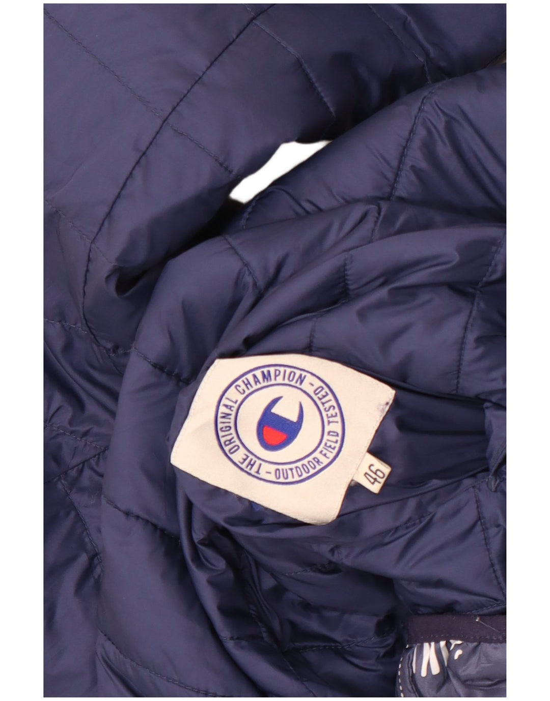 Champion Chaqueta Acolchada Con Capucha Para Mujer IT 46 Large Azul Marino Patchwork
