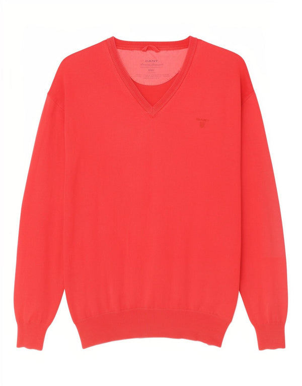 Gant Jersey con cuello en V para hombre, talla 2XL, algodón rojo