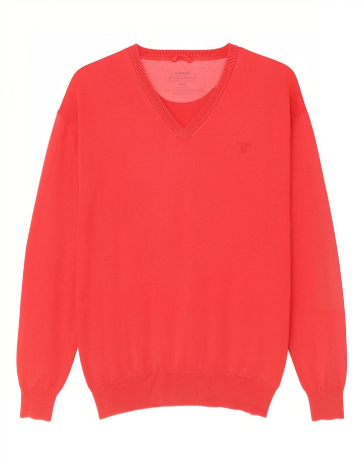 Gant Jersey con cuello en V para hombre, talla 2XL, algodón rojo