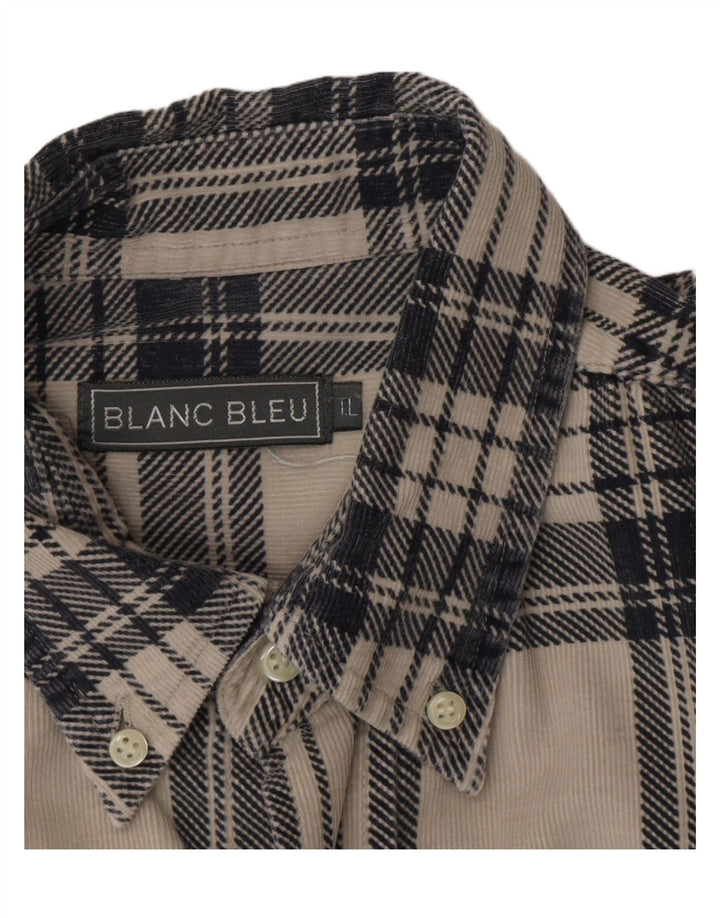 Blanc Bleu Camisa De Pana Para Hombre Algodón A Cuadros Blanco Roto Grande