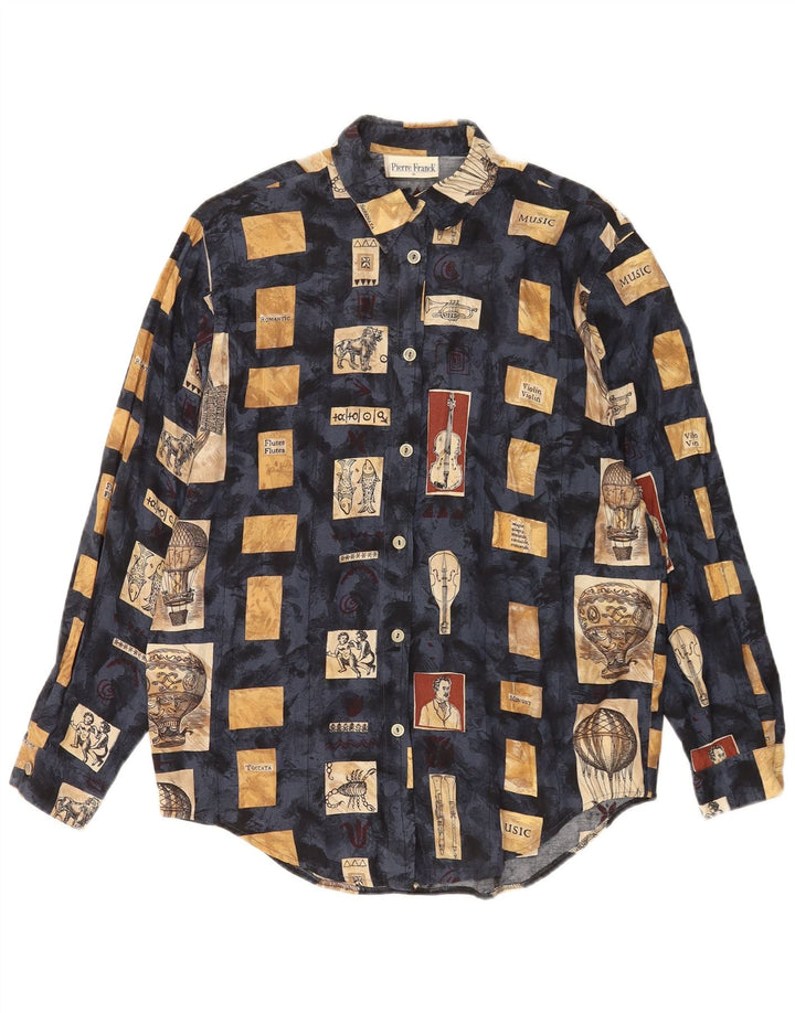 Vintage mujer camisa EU 38 medio azul marino patchwork viscosa