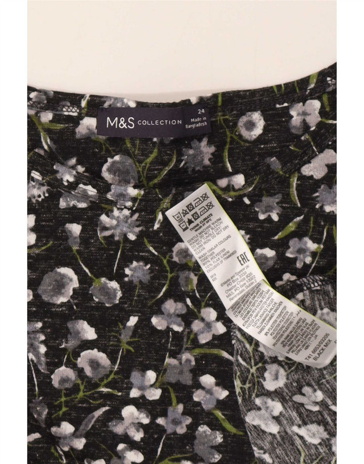 Marks & Spencer Top para mujer manga 3/4 UK 24 4XL Poliéster floral negro