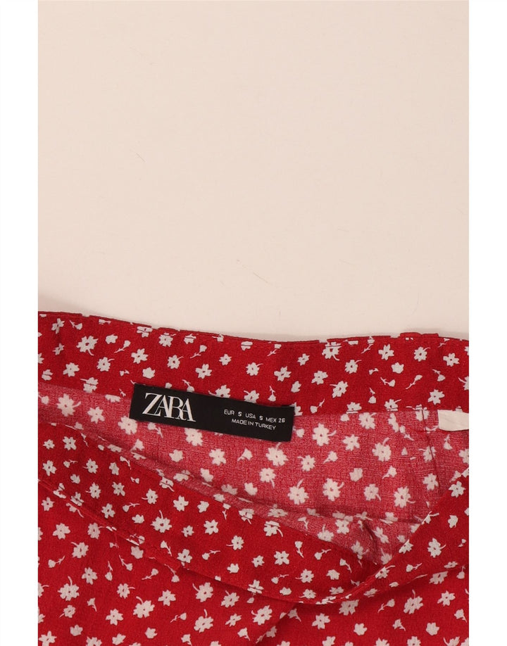 Zara Mujer Pantalones Calientes De Tiro Alto Pequeño W26 Rojo Floral