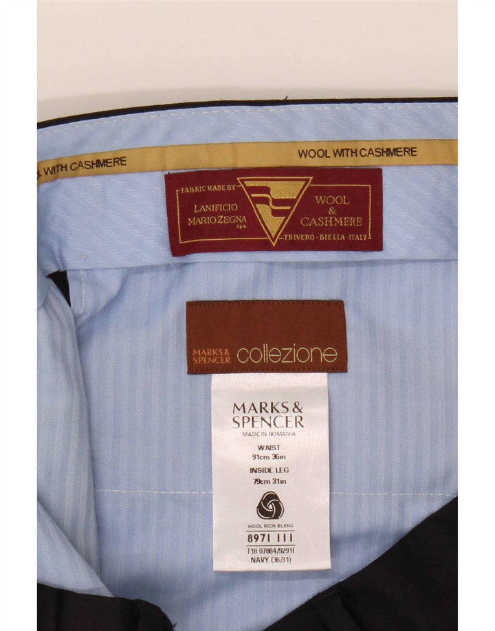 Marks & Spencer Pantalón de traje recto para hombre W36 L31 Lana azul marino