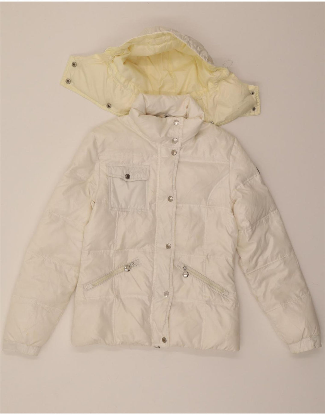 LOTTO Womens Hooded Padded Jacket UK 14 Medium White Polyamide Vintage Lotto and Second-Hand Lotto from Messina Hembry 