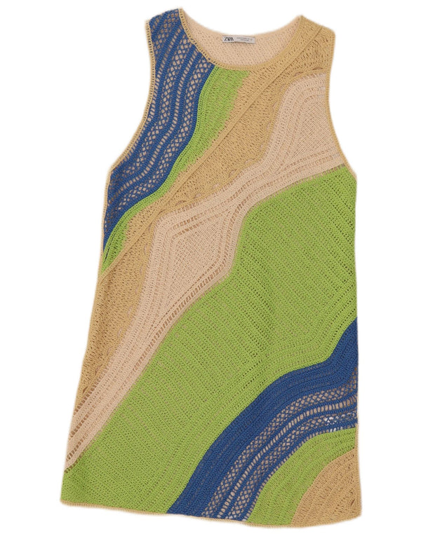 Zara Vestido tipo jersey sin mangas para mujer UK 40 Mediano Bloque de color multicolor