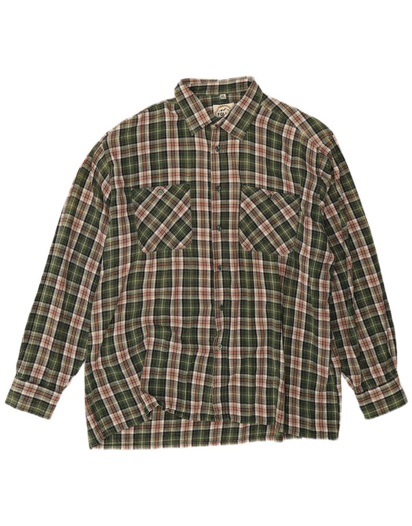 Camisa de franela para hombre Follie Talla 45/46 2XL Algodón a cuadros verde