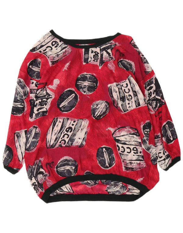 Vintage mujer oversize patrón abstracto blusa Top Reino Unido 18 XL rojo