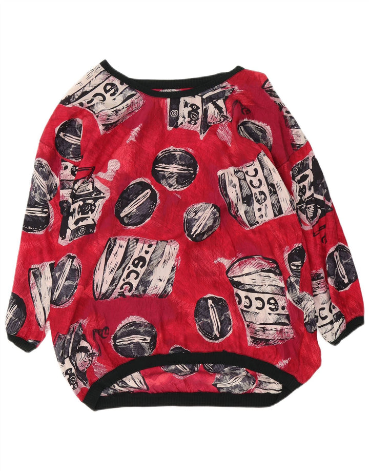Vintage mujer oversize patrón abstracto blusa Top Reino Unido 18 XL rojo