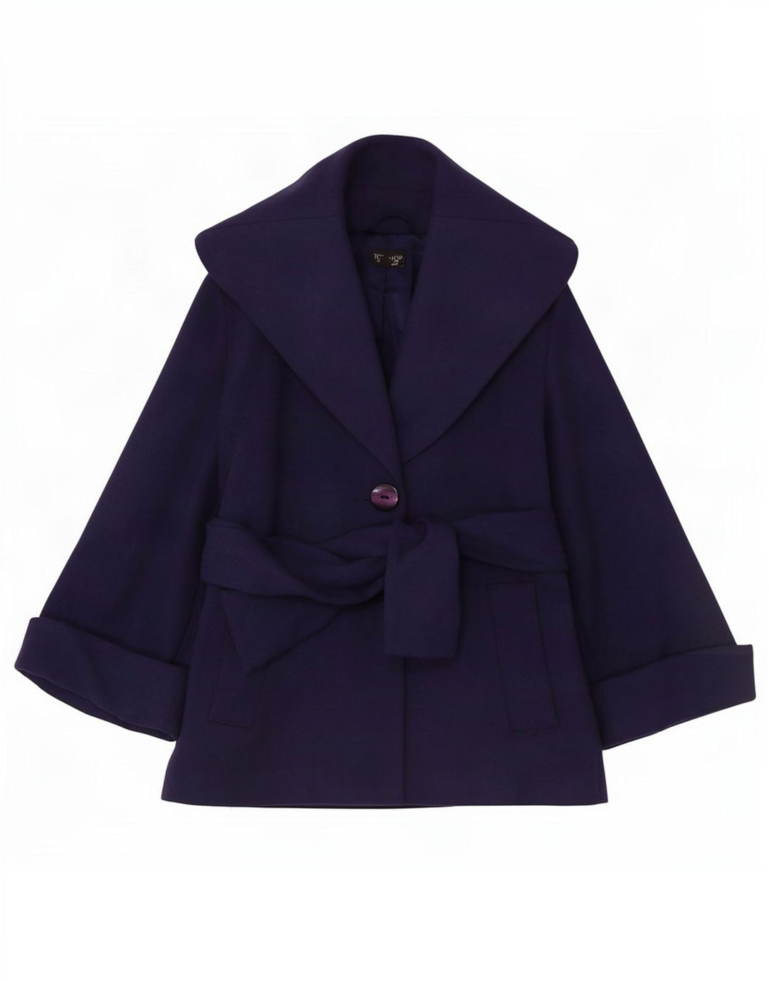 Topshop Abrigo corto extragrande para mujer UK 8 Small Lana azul marino