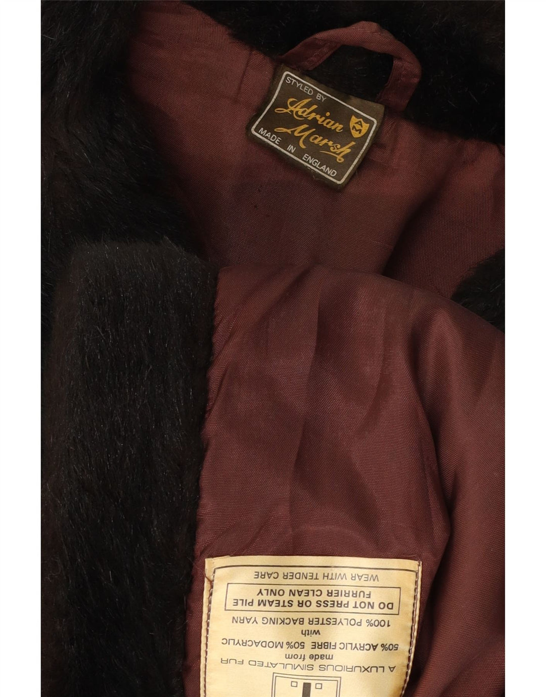 VINTAGE Mujer Piel Sintética Abrigo Doble Pecho Reino Unido 10 Pequeño Acrílico Negro