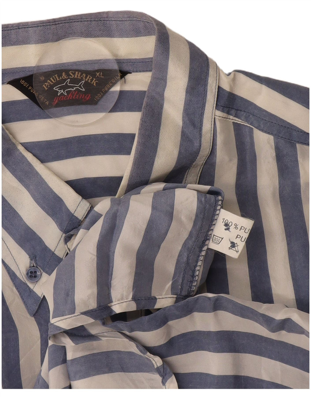 PAUL & SHARK Camisa de Manga Corta Yachting para Hombre XL Seda de Rayas Azules