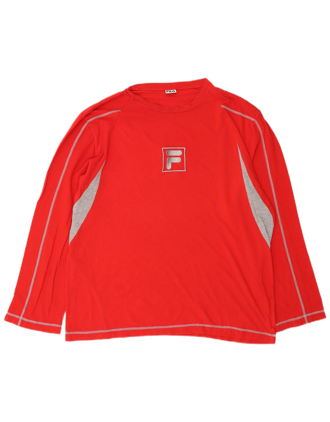 FILA Mens Graphic Top Manga Larga Grande Rojo Colorblock Algodón