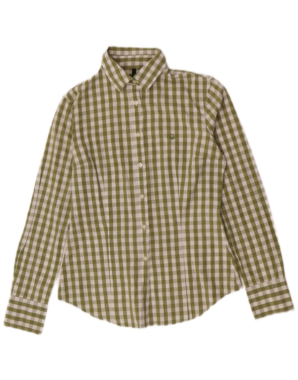 Camisa Benetton Mujer ES 40 Small Algodón Vichy Verde