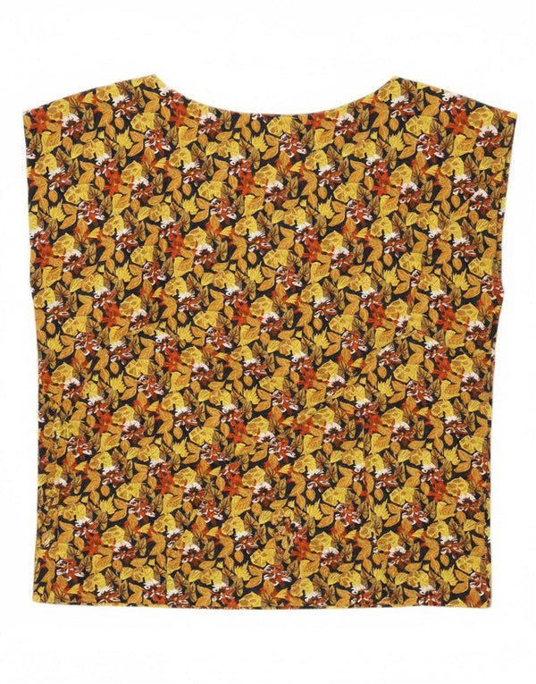 Vintage mujer crop blusa sin mangas Top Reino Unido 14Medium amarillo floral