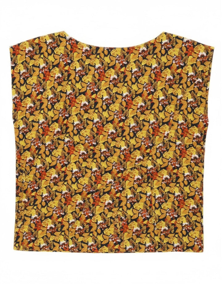 Vintage mujer crop blusa sin mangas Top Reino Unido 14Medium amarillo floral