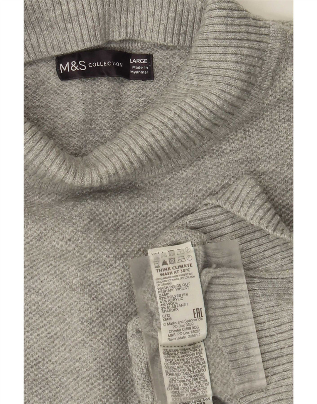 Marks & Spencer Suéter con Cuello Alto para Mujer UK 46 Grande Gris