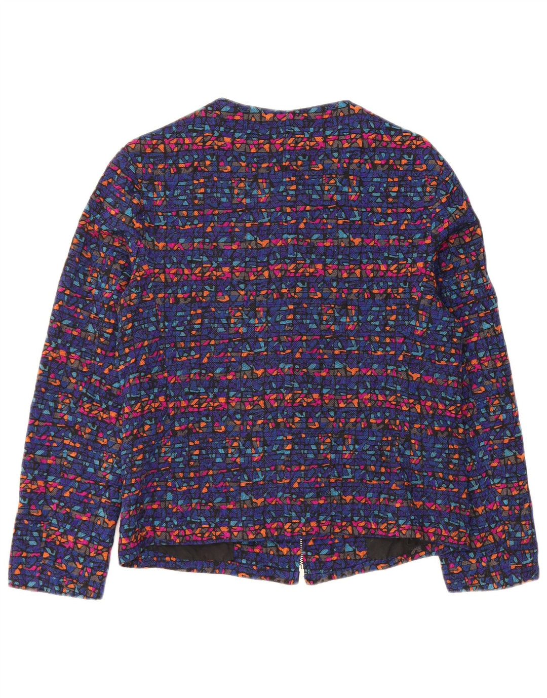 Vintage mujer chaqueta blazer con cremallera completa Reino Unido 8 pequeño azul geométrico