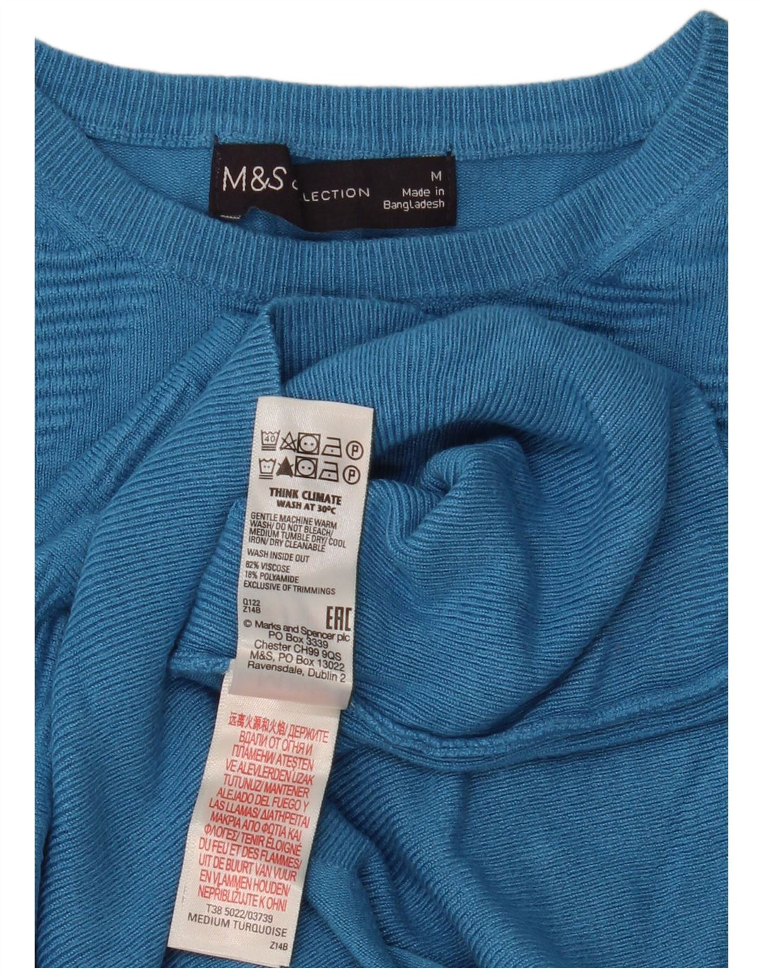 Marks & Spencer Suéter tipo jersey con cuello redondo para mujer UK 44 Azul medio Geométrico
