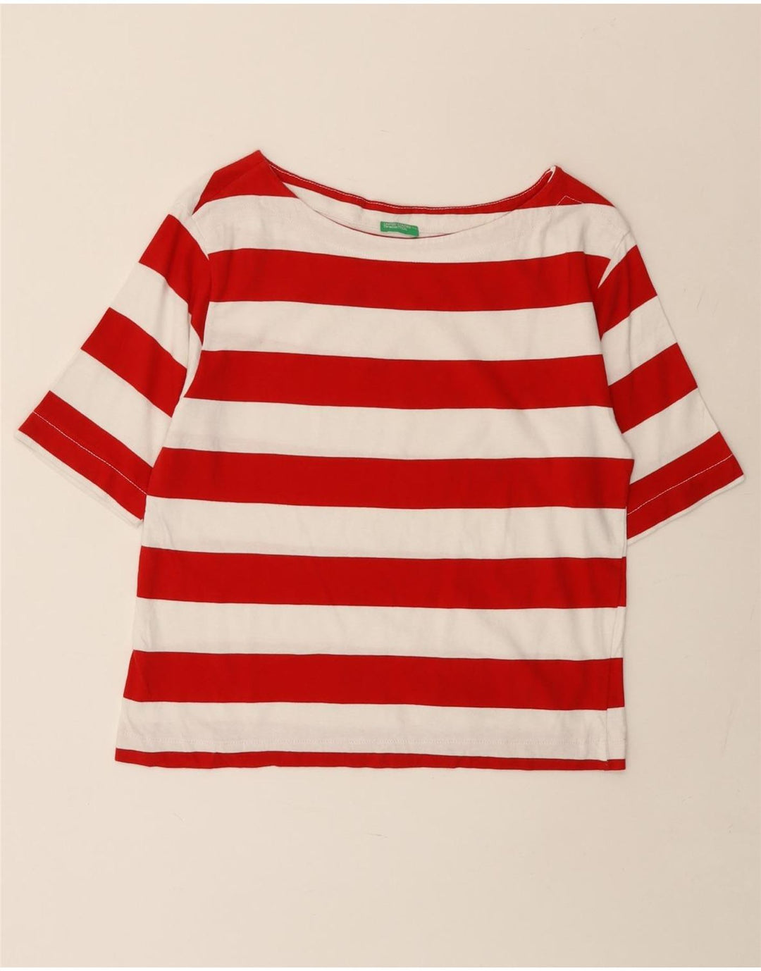 BENETTON Camiseta corta para mujer UK 44 Mediana Rayas rojas