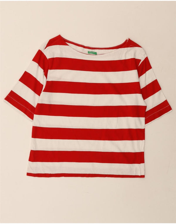 BENETTON Camiseta corta para mujer UK 44 Mediana Rayas rojas