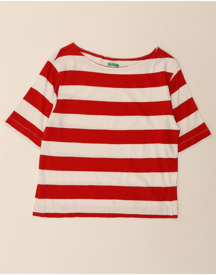 BENETTON Camiseta corta para mujer UK 44 Mediana Rayas rojas