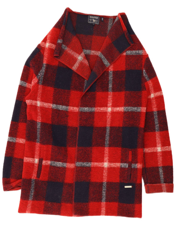 Woolrich Cárdigan largo para mujer UK 10 Small Red Plaid Wool