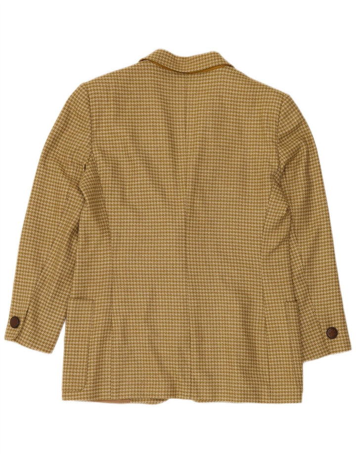GENNY Womens 1 Button Blazer Jacket US 12 Large Green Houndstooth Wool
