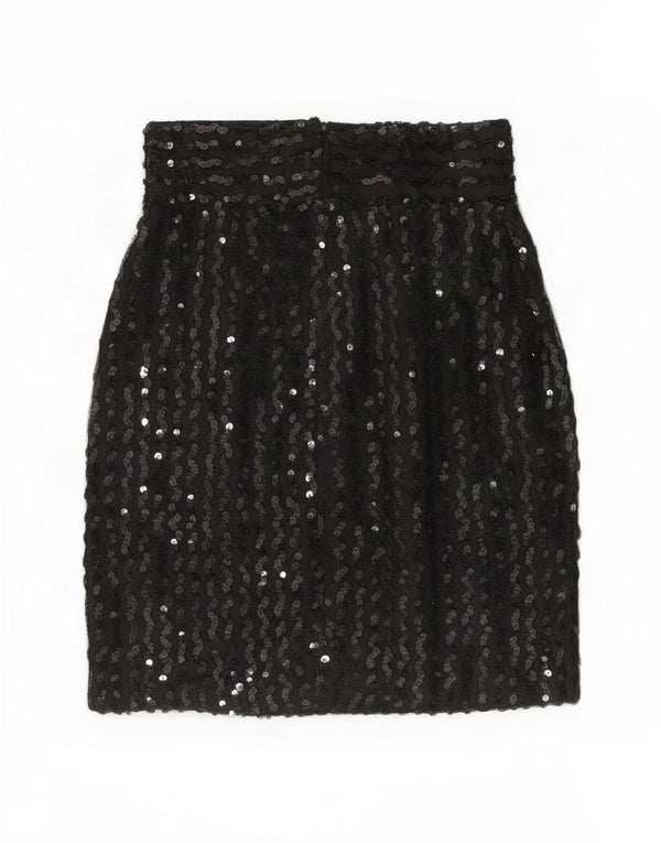 Vintage mujer cintura alta lentejuelas lápiz falda W26 pequeño negro