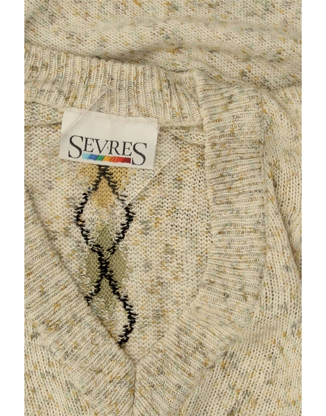 SEVRES Jersey con Cuello en V para Hombre IT 48 Algodón Argyle/Diamante Beige Medio