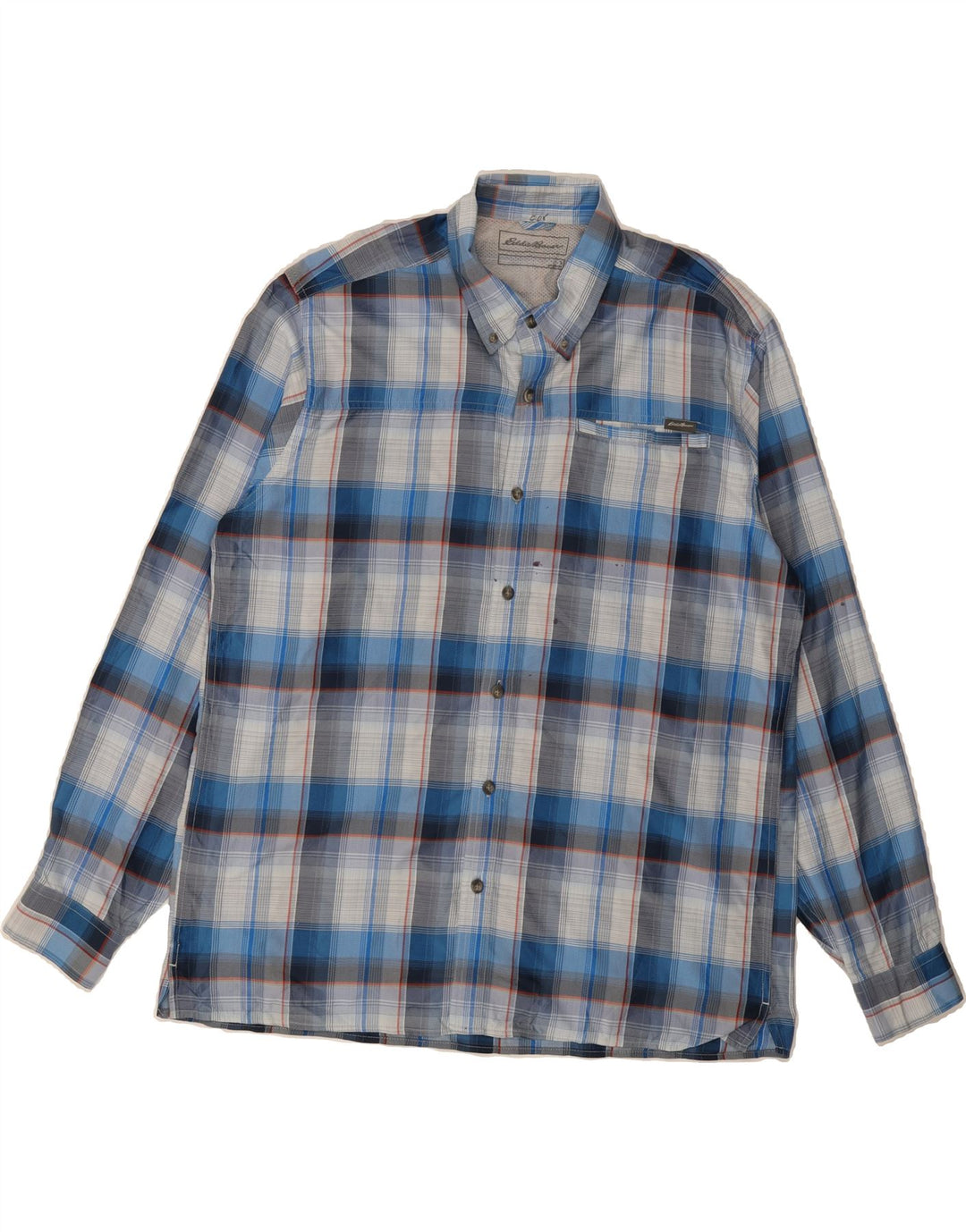 EDDIE BAUER Mens Shirt Large Blue Check Polyester Vintage Eddie Bauer and Second-Hand Eddie Bauer from Messina Hembry 