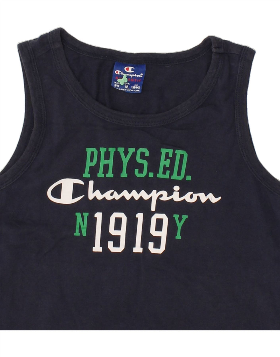 CHAMPION Boys Graphic Vest Top 9-10 Years Medium Navy Blue Cotton Vintage Champion and Second-Hand Champion from Messina Hembry 