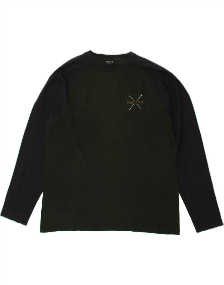 NAUTICA Mens Top Long Sleeve Medium Green Colourblock Cotton Vintage Nautica and Second-Hand Nautica from Messina Hembry 