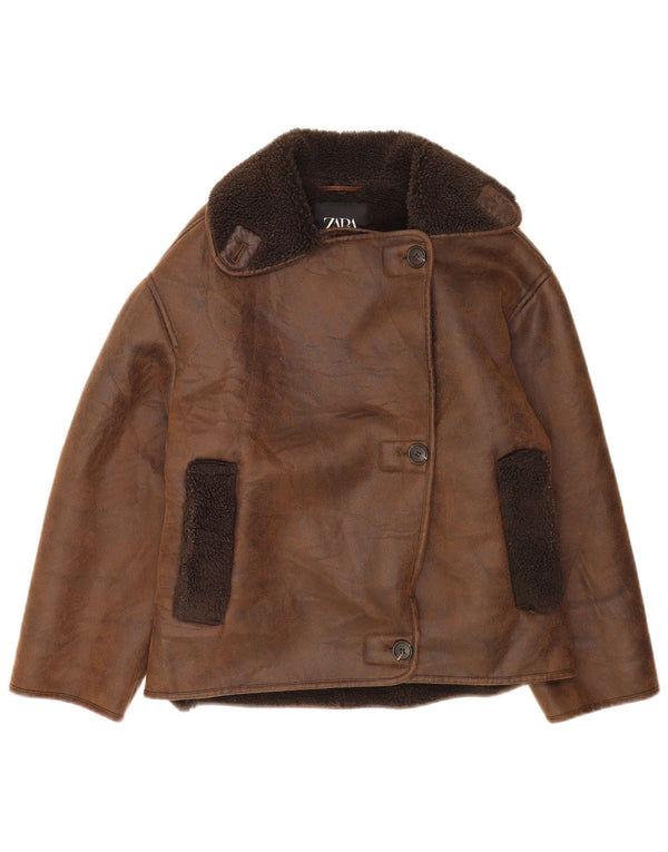 Zara Mujer Chaqueta Sherpa Extragrande UK 2 2XS Marrón Poliéster