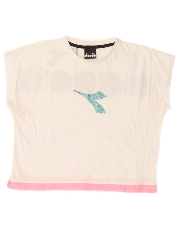 Diadora Camiseta corta con gráfico para mujer UK 40 Medium White