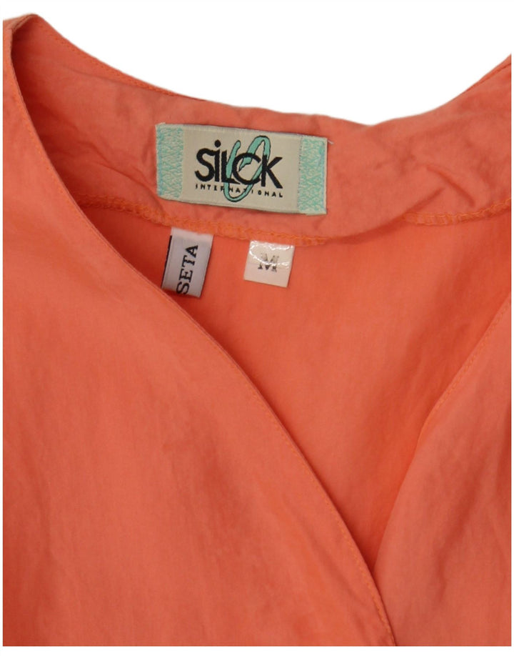 Vintage mujer manga corta blusa Top Reino Unido 12 seda naranja mediana