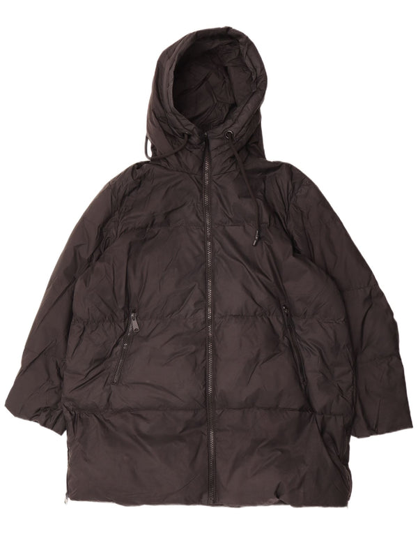 Zara Mujer Abrigo Acolchado Extragrande Con Capucha UK 44 Mediano Poliamida Negro